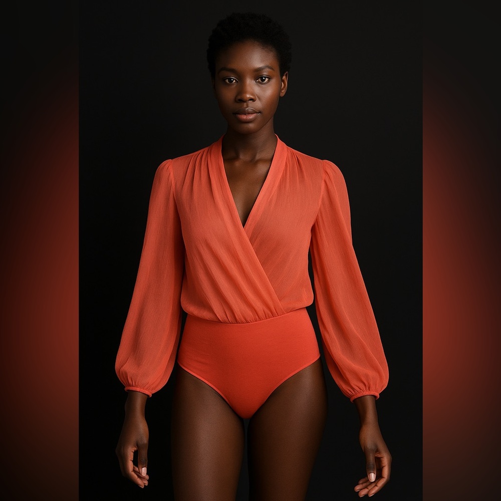 Valiant Paris Red Wrap-Style Bodysuit Blouse – Size M